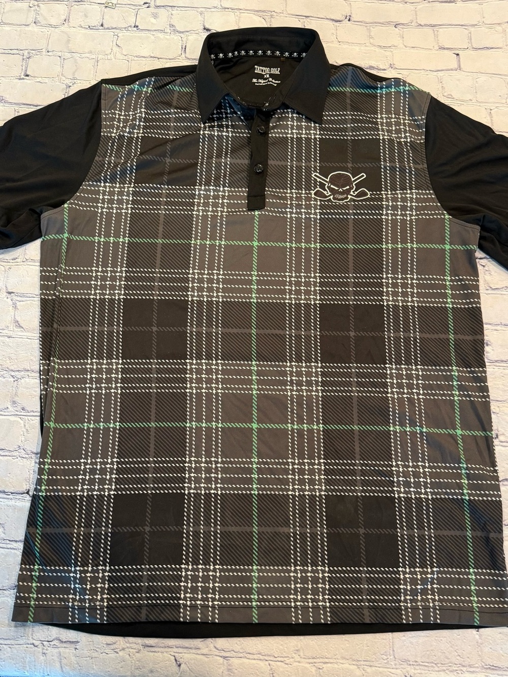 Tattoo Golf Men's Plaid Short-Sleeve Polo Shirt - Skull Logo | XL | EUC